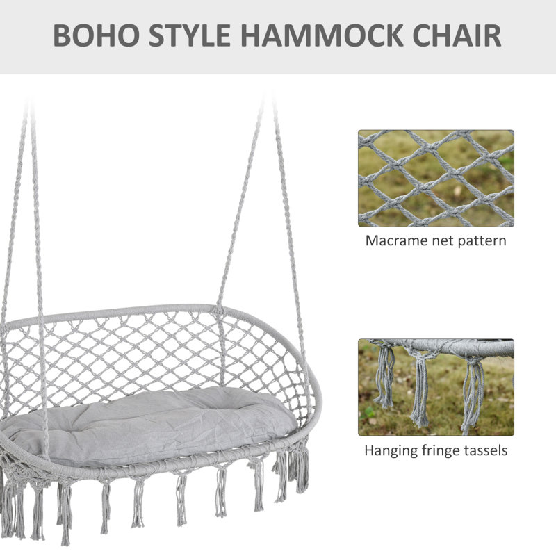 Balancelle en macramé pour 2 personnes Outsunny, Gris, Gris