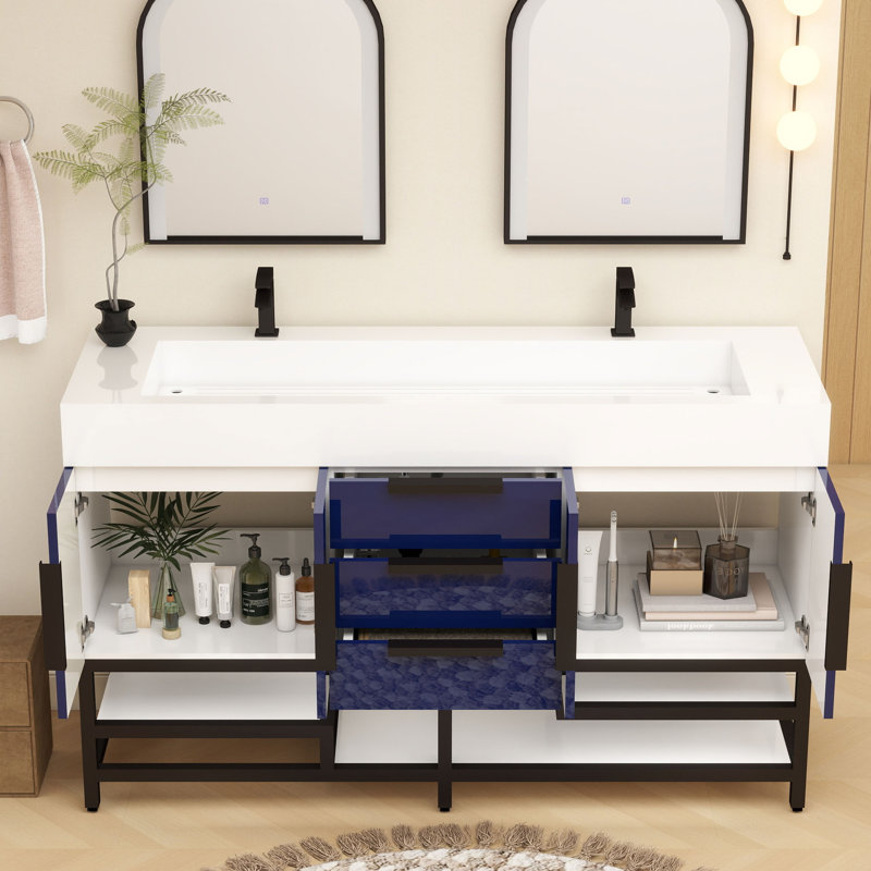 Meuble-lavabo sur pied simple 60 po Jessica, Bleu marine