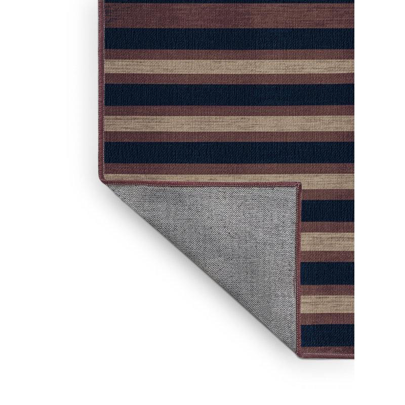 Machine Washable Horizontal Stripes Brown Area Rug, Square 4'