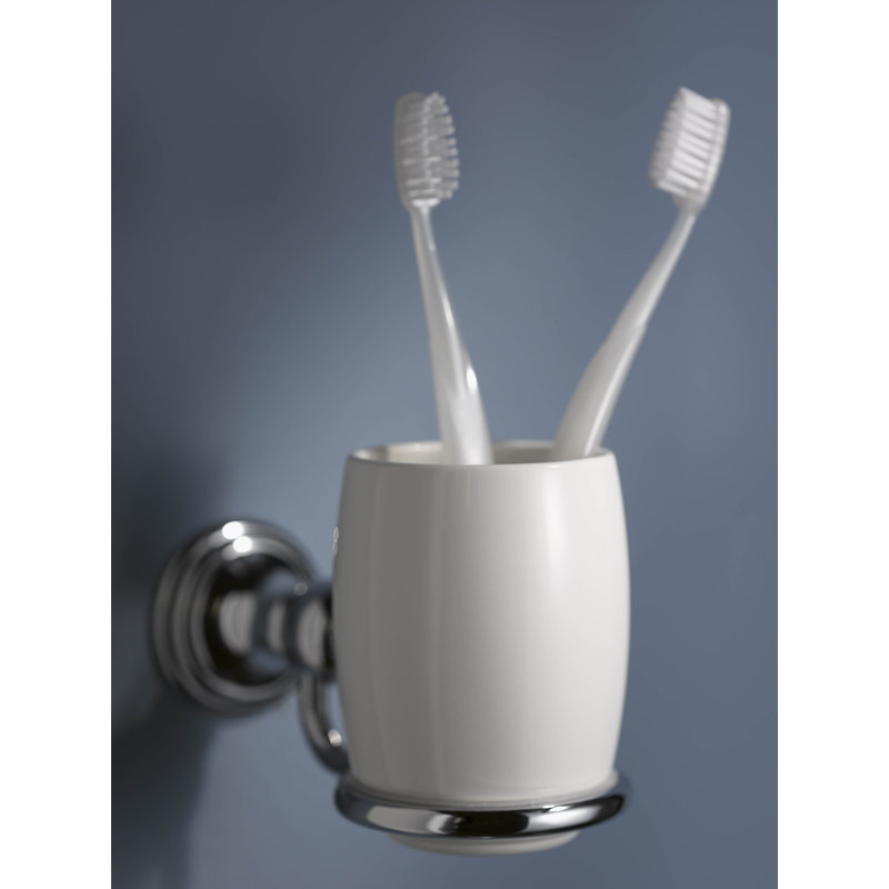 Allure Chrome and White Wall-Mounted Toothbrush Holder