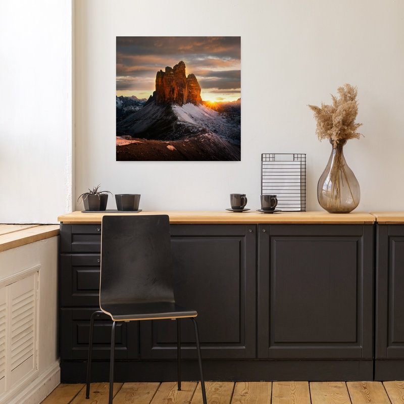 Coucher de soleil à Tre Cime Di Lavaredo, art mural abstrait contemporain, H 18 po x l 18 po