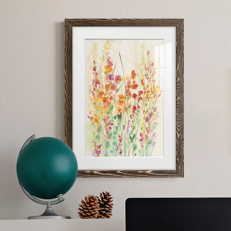 Mat encadré de qualité supérieure Brilliant Floral II - prêt à être suspendu, Cadre noyer, H 37,5 po x l 27,5 po x P 1 po