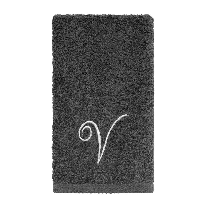 Winston Porter Granite/Silver Script Monogram Fingertip Towel Letter V