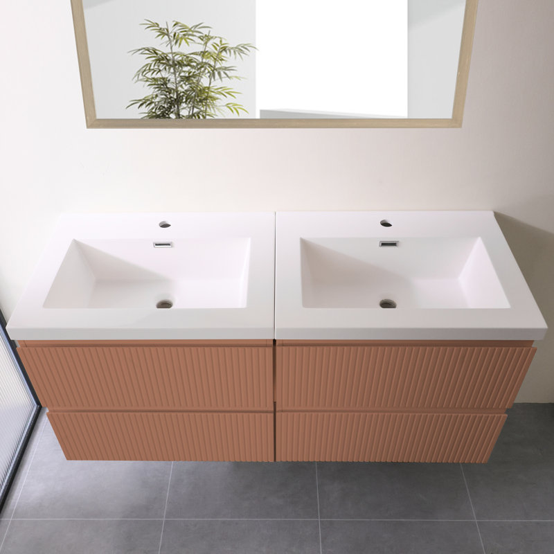 Meuble-lavabo flottant 48 po avec lavabo et quatre tiroirs 48 po, Orange