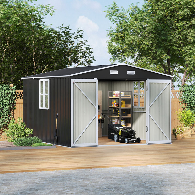 10x12FT Outdoor Metal Apex Roof Storage Shed