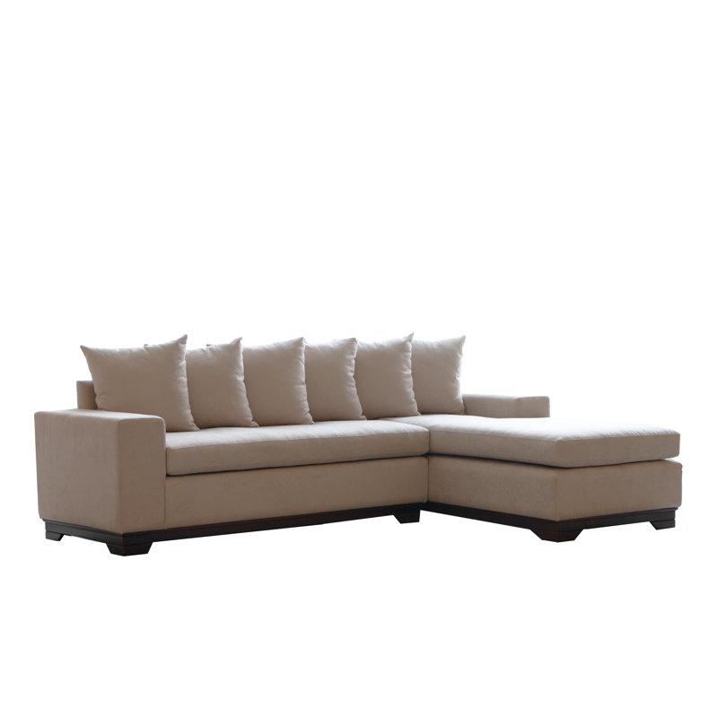 Grasiela Upholstered L-Shaped Sectional, Right Hand Facing, Beige Polyester Blend