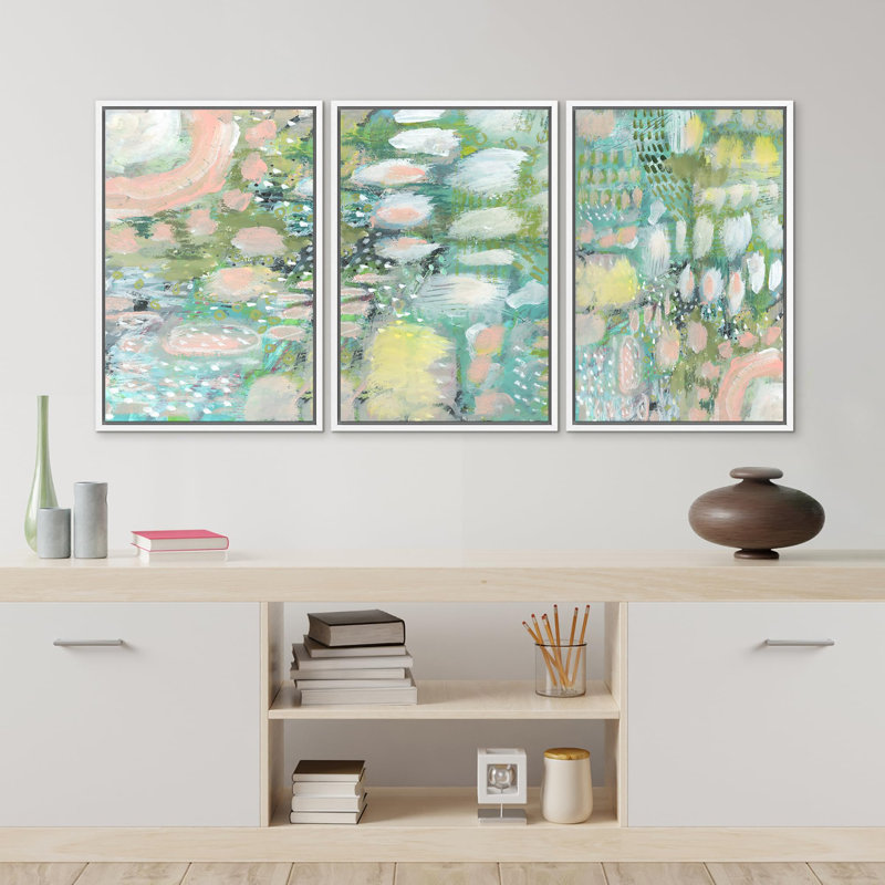«Vibrant Textured Abstract Multicolore», 3 pièces, Blanc, H 36 po x l 24 po