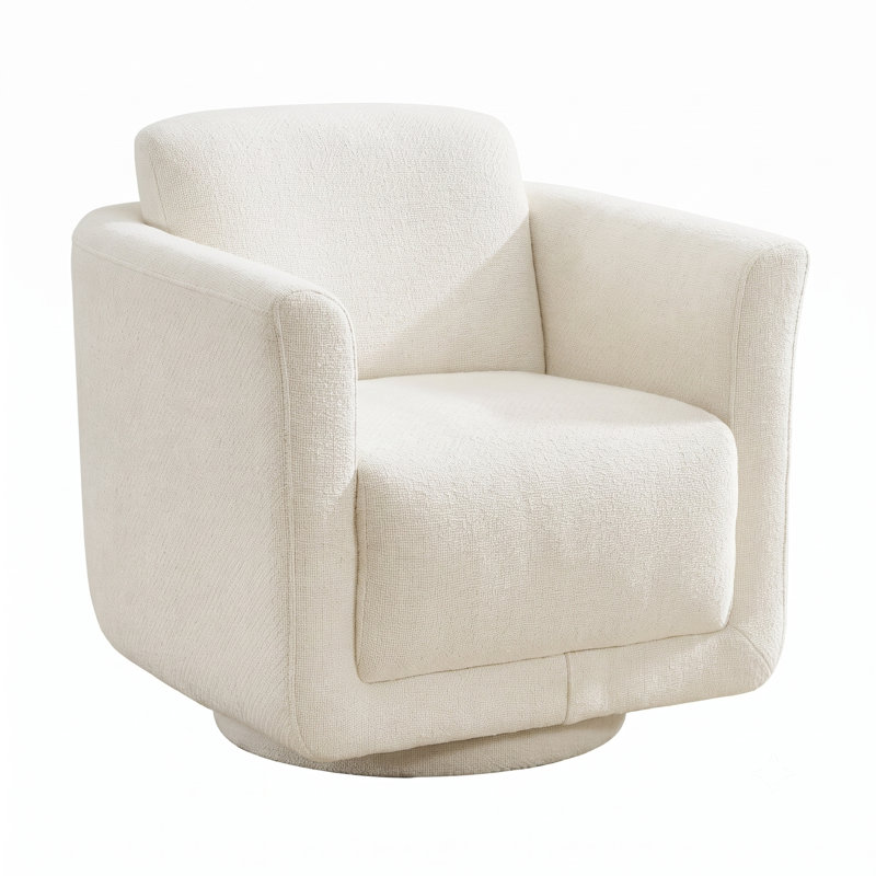 Fauteuil demi-tonneau rembourré et pivotant, Chenille douce performance écru
