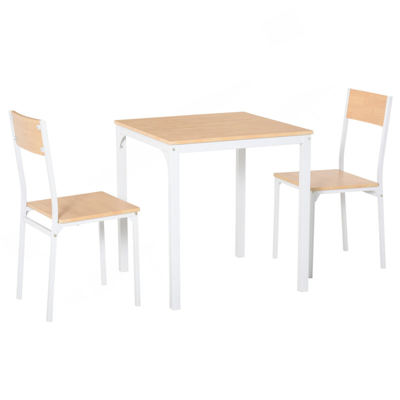 Ensemble 3 pièces de table de salle à manger carrée en bois avec 1 table et 2 chaises