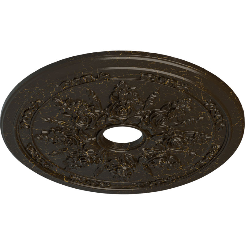 Rose et ruban H 12,25 po x l 23,5 po x P 23,62 po médaillon de plafond, Craquelure pierre de foyer