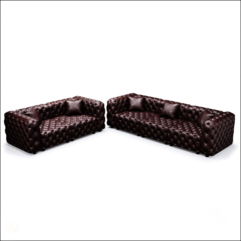 Canapé modulaire moderne en similicuir 5 places avec capitonnage à boutons fait à la main et 5 coussins, brun foncé