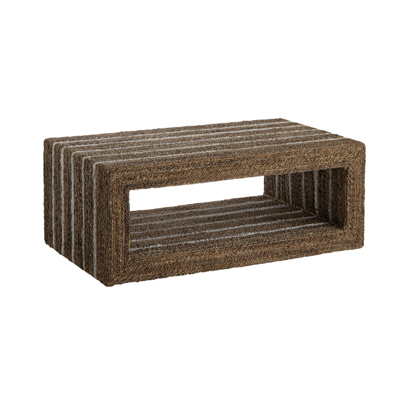 Brown Wood and Rope Rectangular Cocktail Coffee Table
