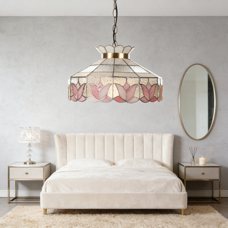 Luminaire suspendu en verre coloré 1 lumière Tiffany