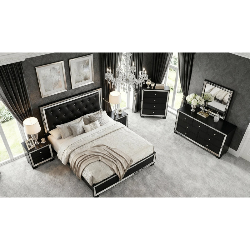6 Pieces Bedroom Set, Queen, Black