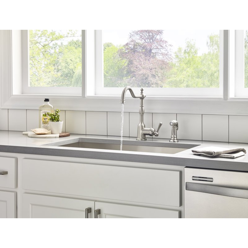 Opulence Single Handle Deck Mount Standard Kitchen Faucet with Side Spray, Stainless Steel