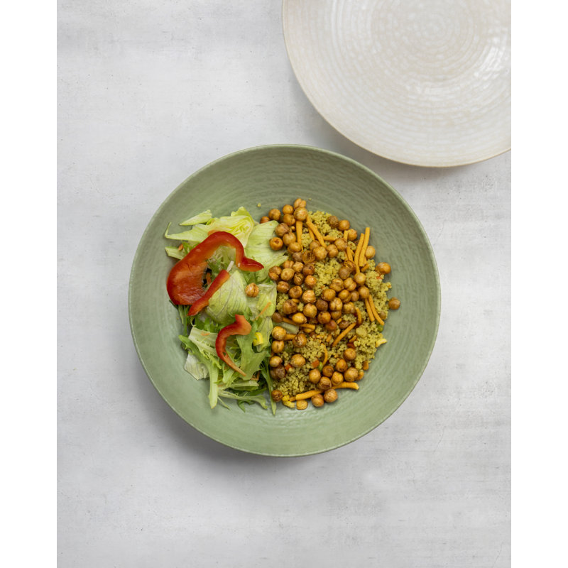 KitchenCraft Pasta Bowls in Gift Box, Lead-Free Glazed Stoneware - Embossed, Green/White