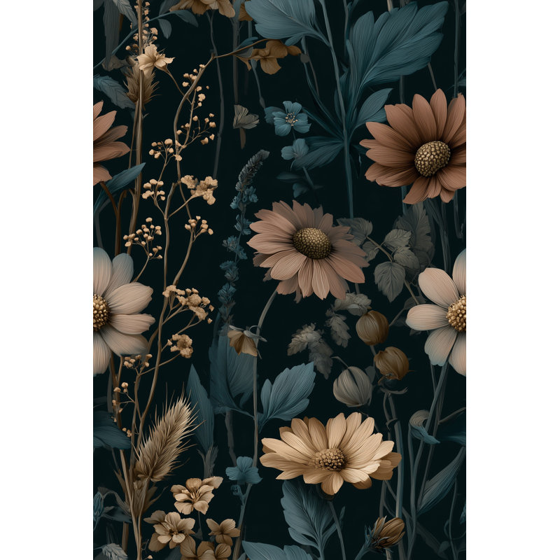Papier peint floral foncé Moody Botanical, Peler et coller