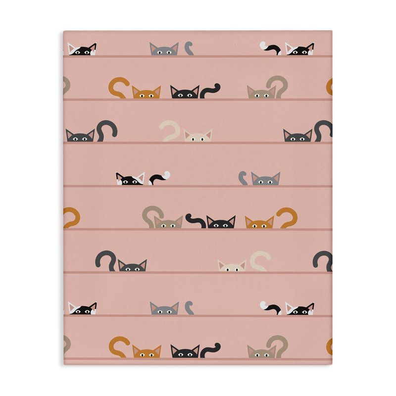 Peeking Cats on Pink Canvas, design par Sazerelli Designs, H 20 po x l 16 po