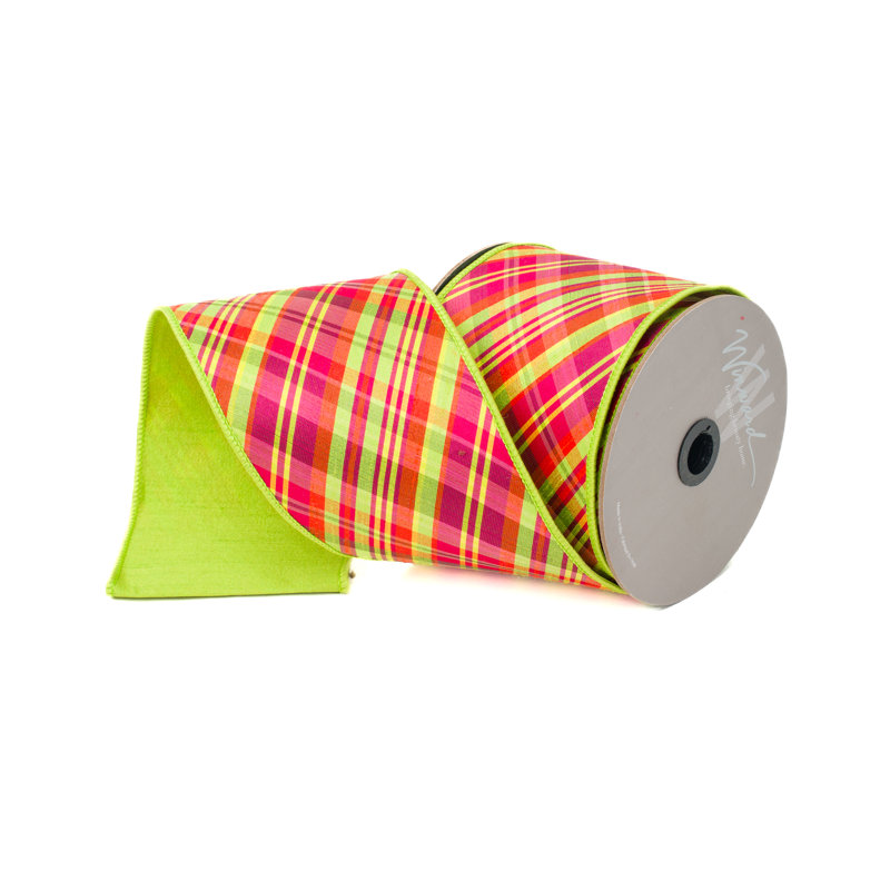RUBAN PLAID FUSCHIA ORANGE CHAUX