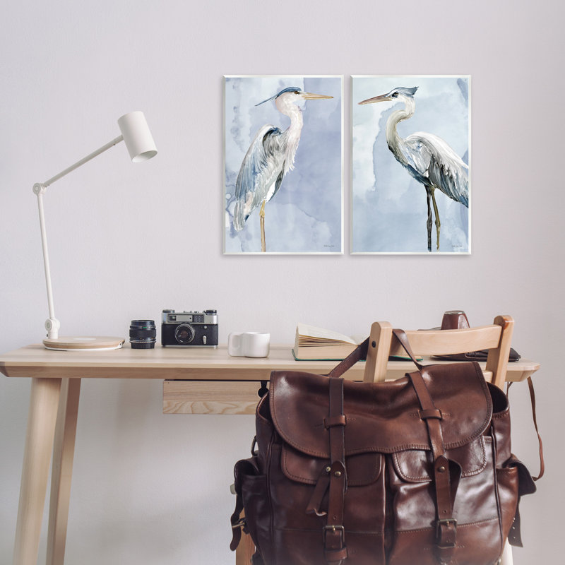 «Heron Birds Stand Blue Sky Watercolor» par Stellar Design Studio, ensemble de 2 peintures, H 19 po x l 13 po