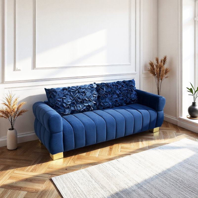 Canapé 87 po en flanelle 87 po, Bleu