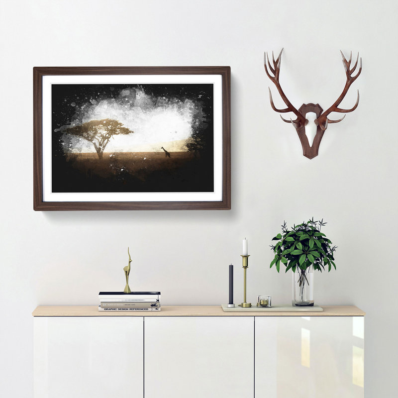 Giraffe in Tanzania - Picture Frame Graphic Art Print, Walnut Framed, 24cm H x 33cm W x 2cm D