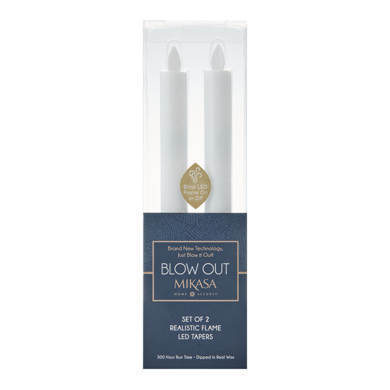 Set of 2 Realistic LED Flame Technology Wax Taper with Blow Out Feature, 10 Inch
