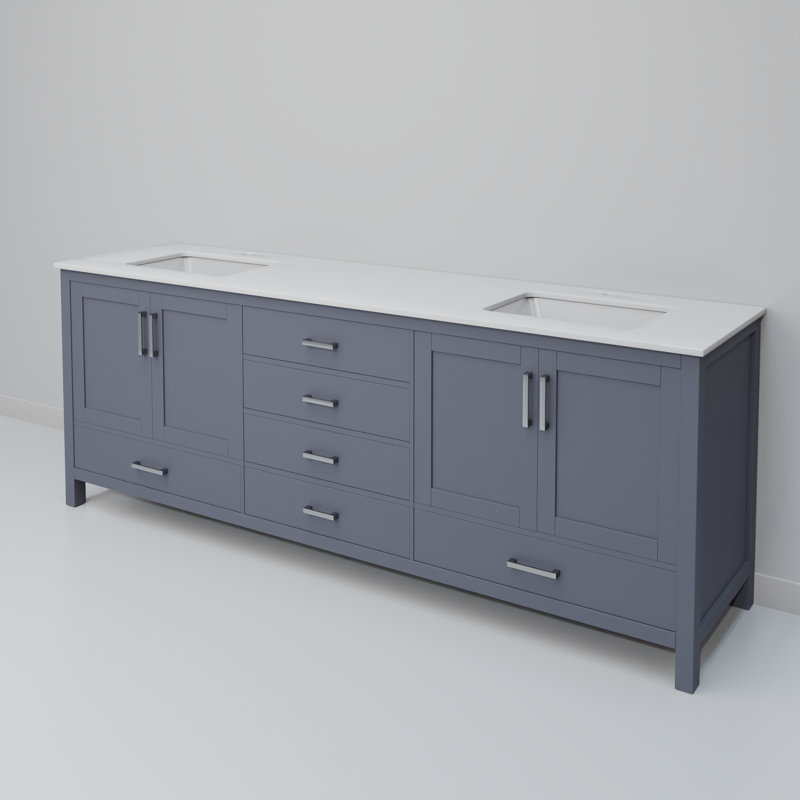 Ensemble de meuble-lavabo double 80 po Jacques, Gris foncé, Quartz blanc
