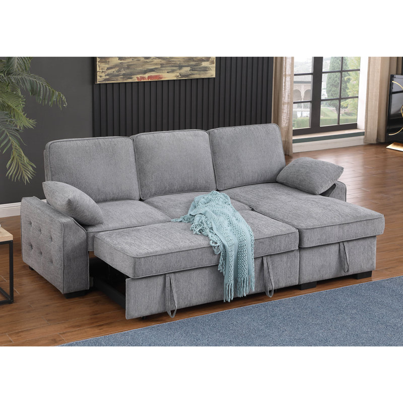 Canapé-lit modulaire réversible en tissu chenille gris clair 91 po Mackenzie, Chenille - Light Gray