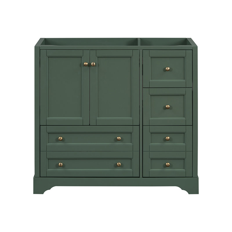 Meuble-lavabo de salle de bain sans lavabo avec 4 tiroirs de rangement et une tablette, Vert, Doré