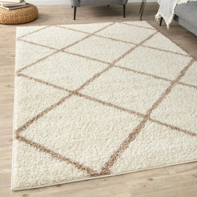 Myshaggy Collection Rugs Diamond Design in Ivory Beige