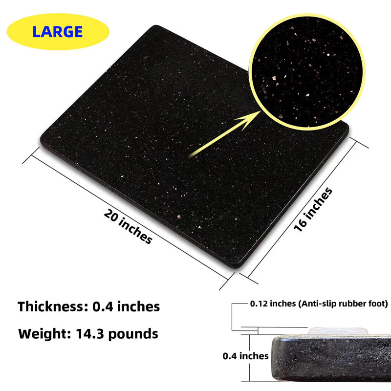 Planche à découper en granit noir naturel avec pieds en caoutchouc antidérapants, L 16 po x L 20 po