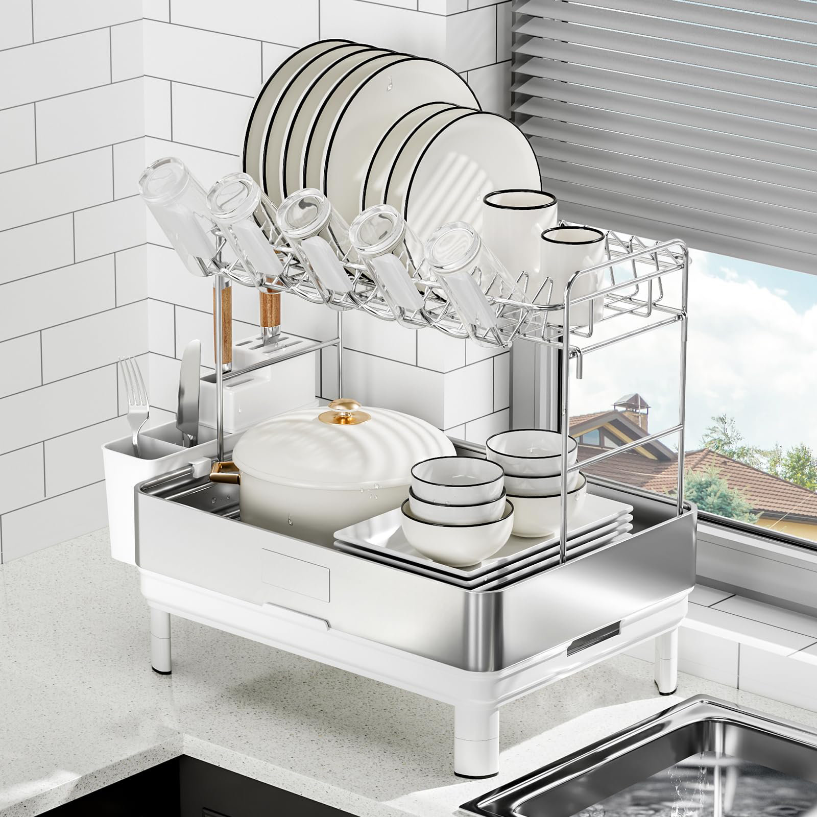 YUEZHUSHANGMAO Dish Drying Rack, Stainless Steel Dish Drainer, Dishes ...