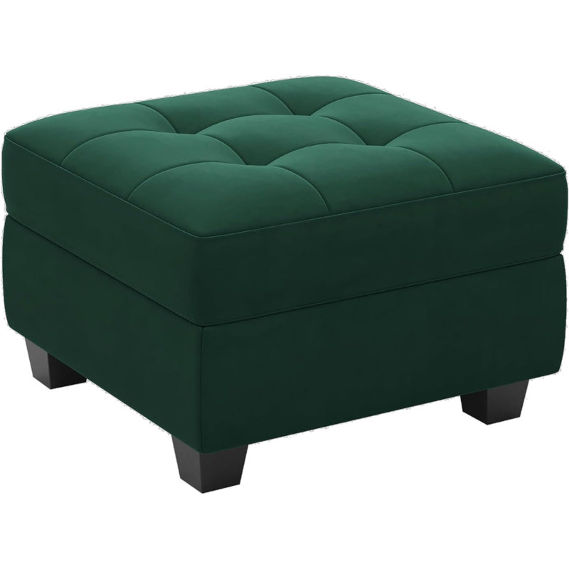 Repose-pieds de rangement capitonné en velours vert et noir de 26 po