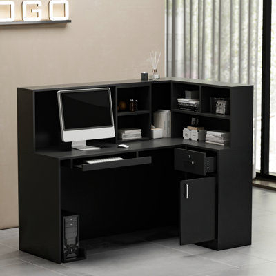 Alyiana L-Shaped Solid + Manufactured Wood Reception Desk with Filing Cabinet
