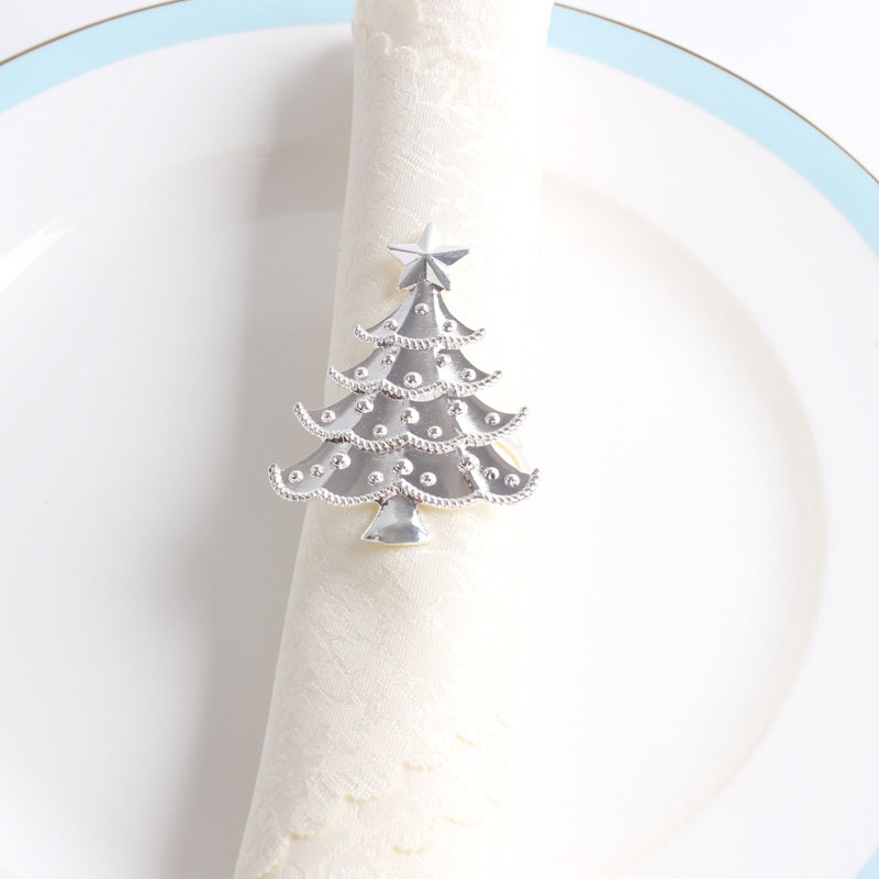 Rond de serviette de Noël en métal doré, ensemble de 4, Argent