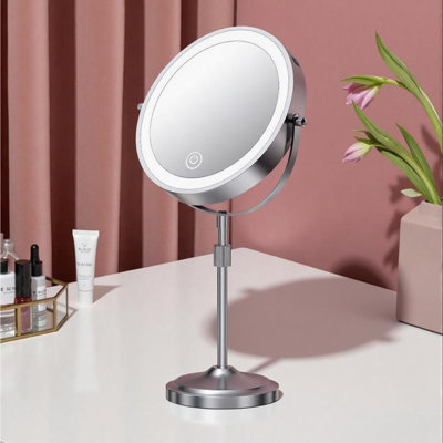 Miroir de maquillage 8 po avec miroir de maquillage réglable en hauteur avec grossissement 1X / 10X