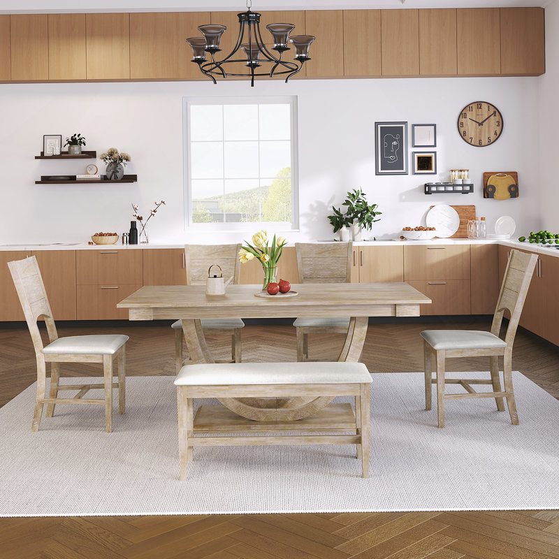 Ensemble de table de salle à manger en bois avec banc long et 4 chaises