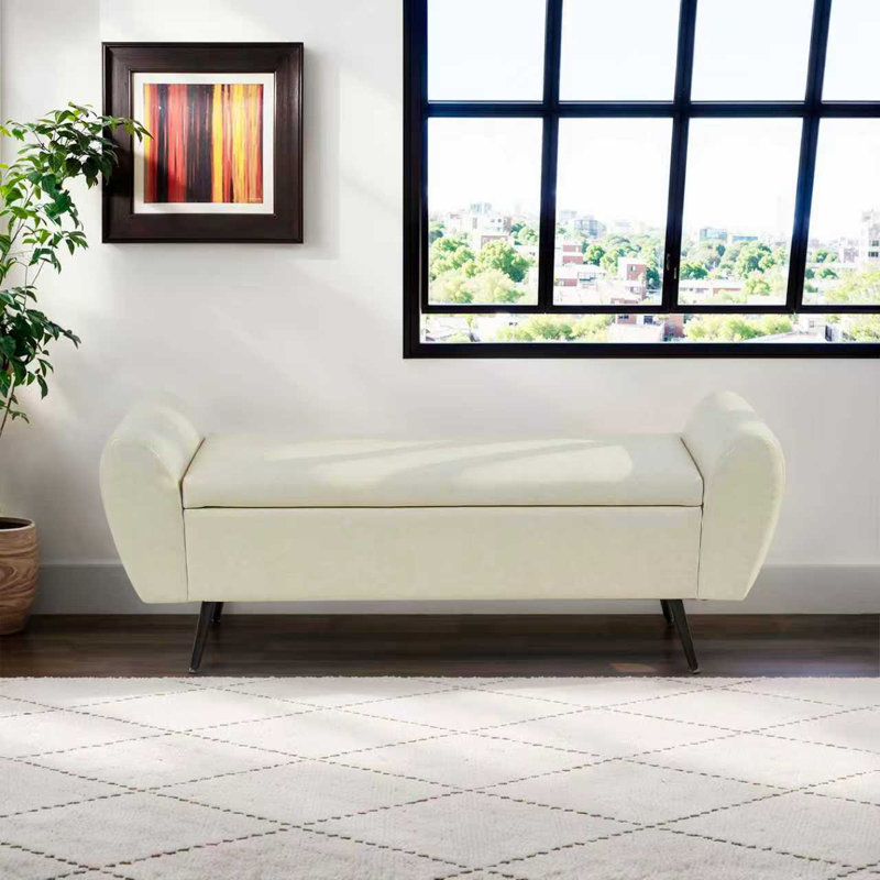 Shaneta 55"W Vegan Leather Storage Bench Storage Ottoman for King Size Bed, Beige