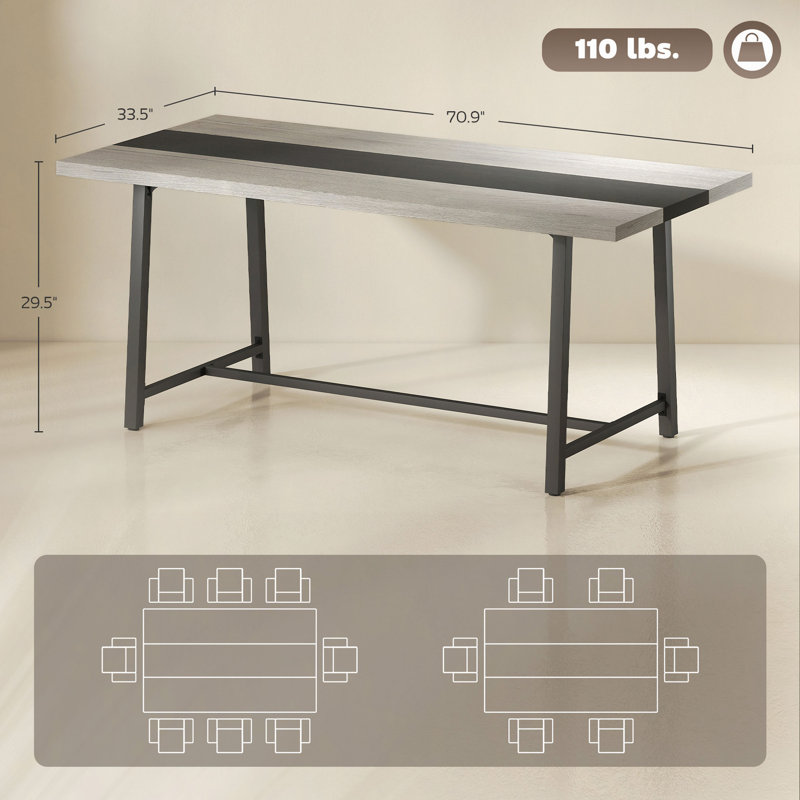 Longue table de salle à manger avec grand plateau et pieds en acier, table de cuisine, pour votre maison, Gris