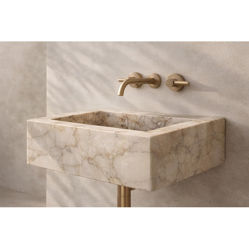 Lavabo mural en marbre sculpté Afyon, 24 po x 14 po x 6 po