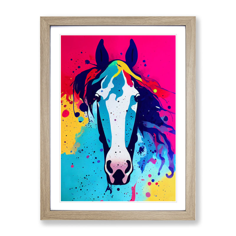 XV1022-3176X Paint Drip Horse No.1 Abstract - Single Picture Frame Print, 34cm H x 25cm W x 2cm D, Oak