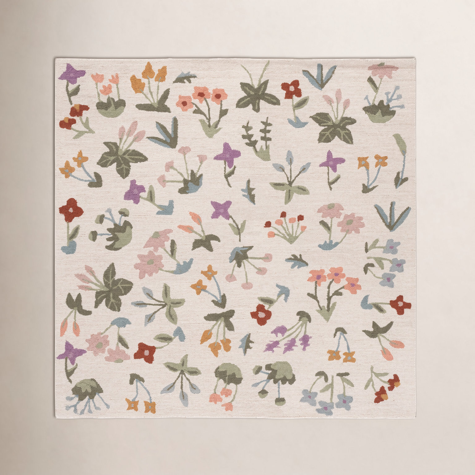 Hand-Tufted Wool Floral Outdoor Rug, Square 6'