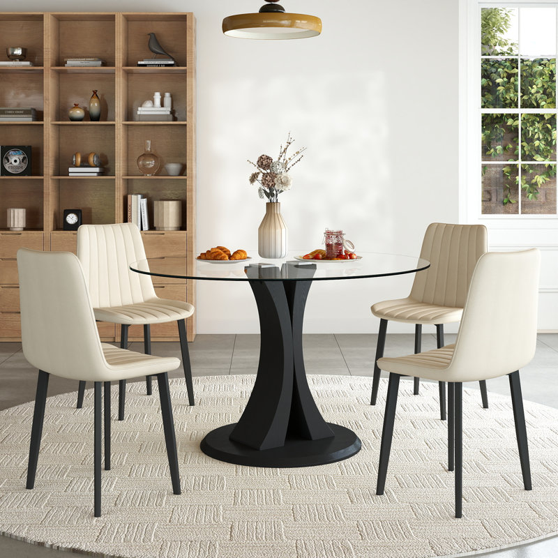Modern Round Glass Pedestal Dining Set for Kitchen, Dining Room, Apartment