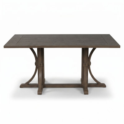 Rustic Farmhouse Wood Dining Table with Curved Trestle Base and Natural Finish