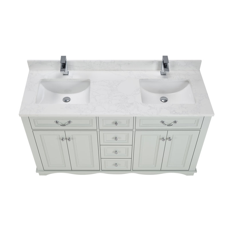 60" Solid Wood Sink Vanity  With 1' Artificial Stone Top, Silver Strand