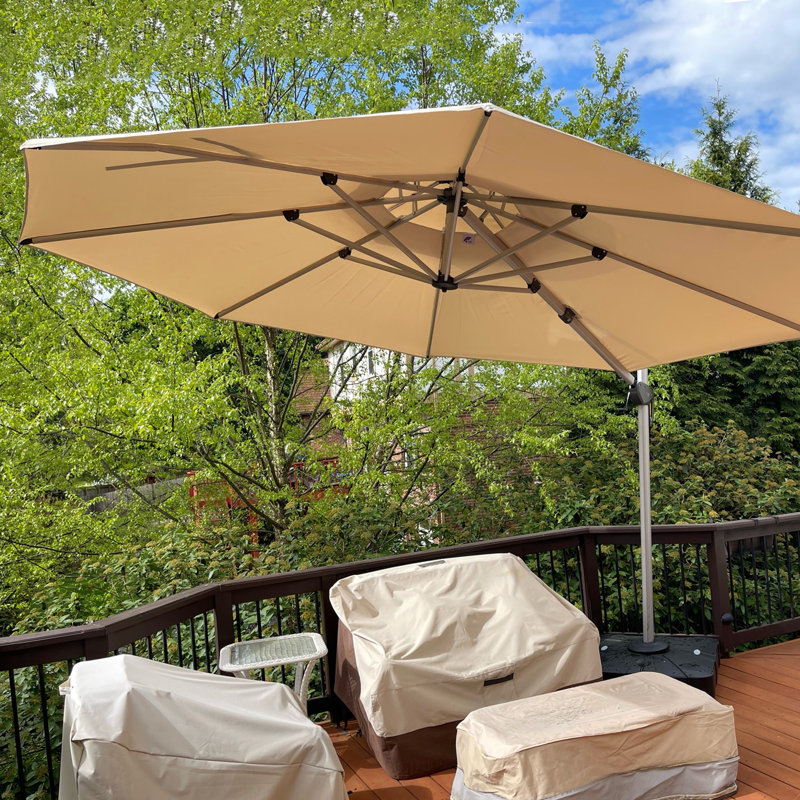 Burgue  13 FT Round Cantilever Umbrella,Beige, Beige, 13' x 13'