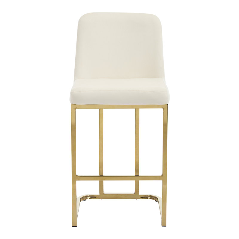 Tabouret de comptoir rembourré avec structure en métal, Crème, crème, Tabouret de comptoir (siège d'une hauteur de 23,6, Doré