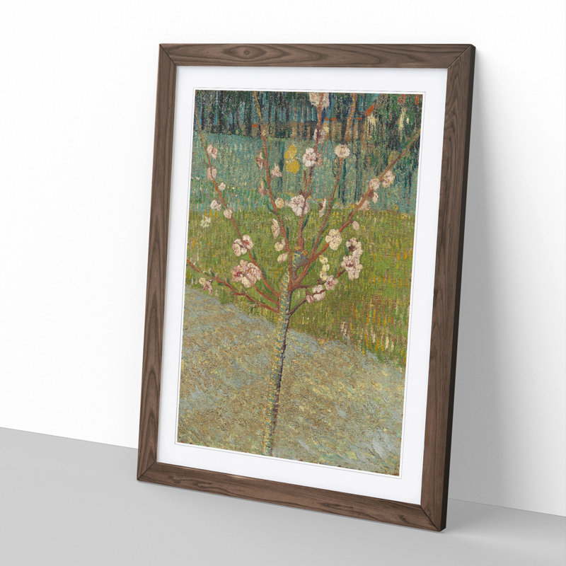 Peach Tree in Blossom by Vincent Van Gogh - Picture Frame Painting on MDF, 65cm H x 48cm W x 2cm D, Walnut Framed