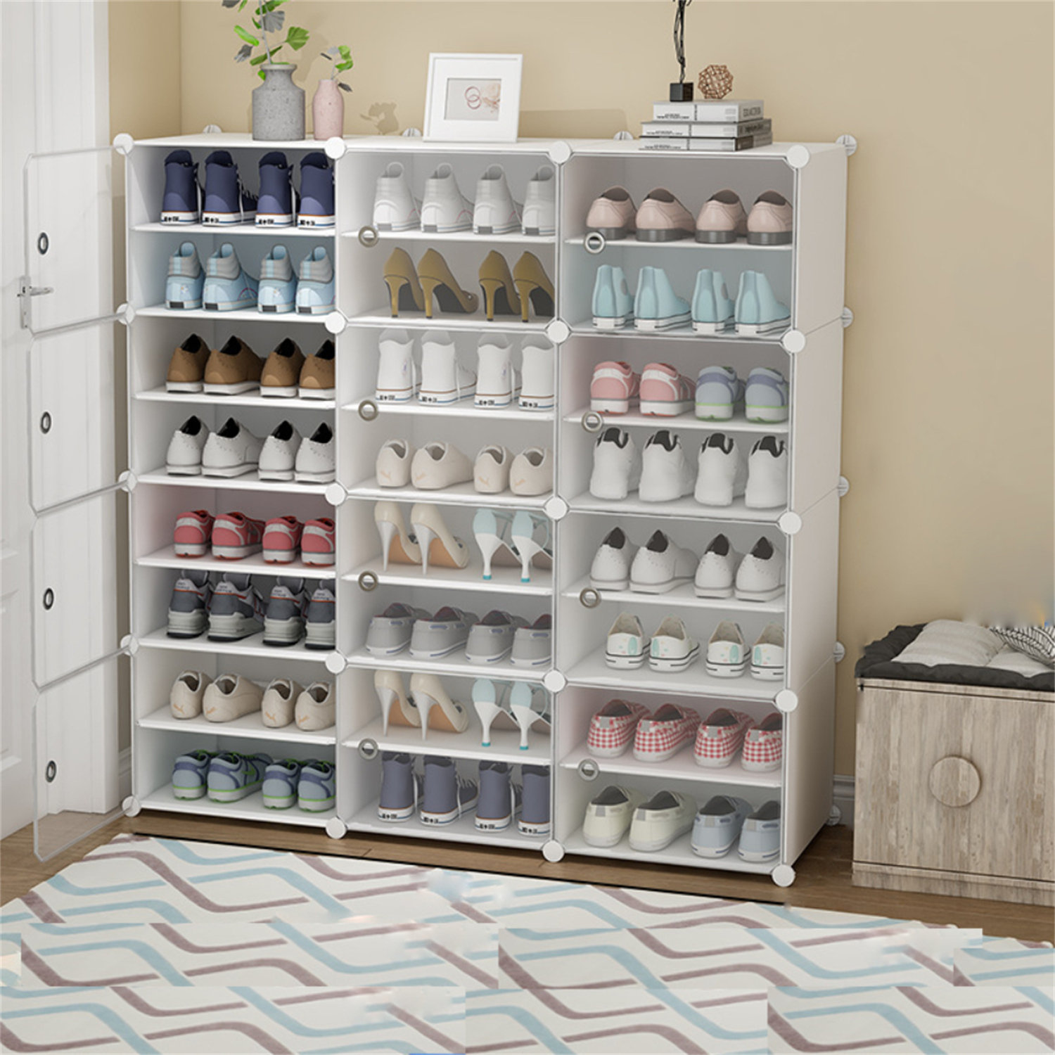 6/8/10 Tier Shoe Rack Combination, Dustproof Shoe Cabinet, Easy Assemble  Shoe Storage Organizer Shelf, Home Storage Rack, Simple Style, Solid Color